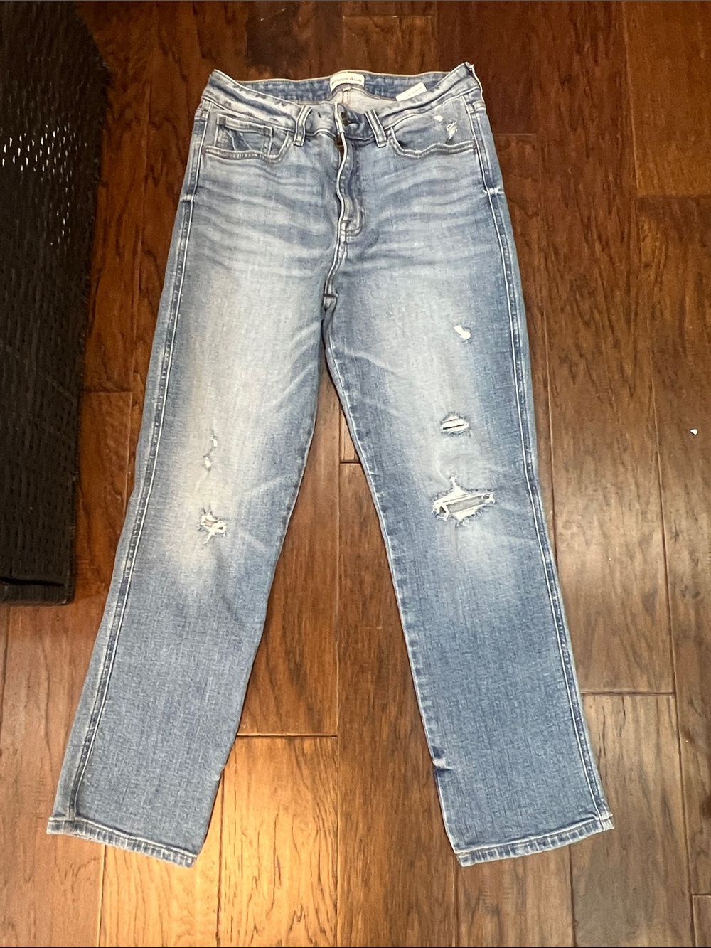Distressed Light Blue Straight Leg Jeans - Classic Casual